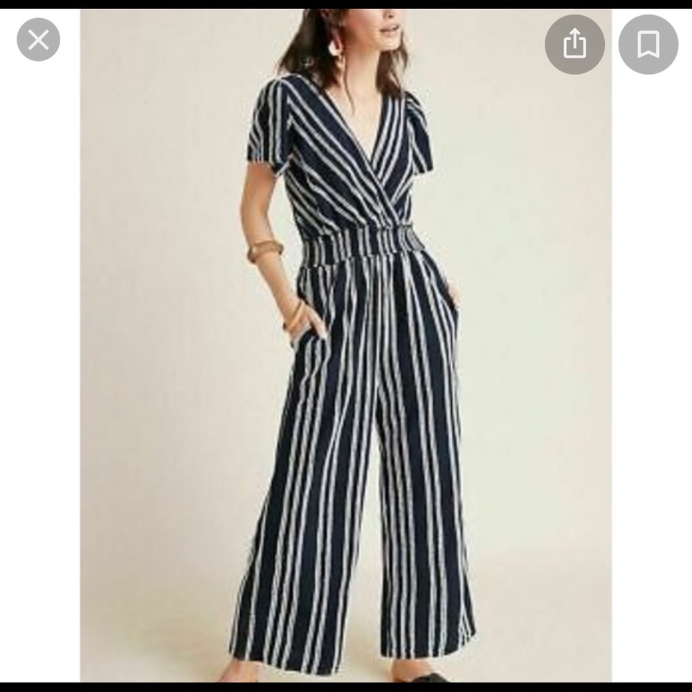 Anthropologie blue and white jumpsuit by Dolan